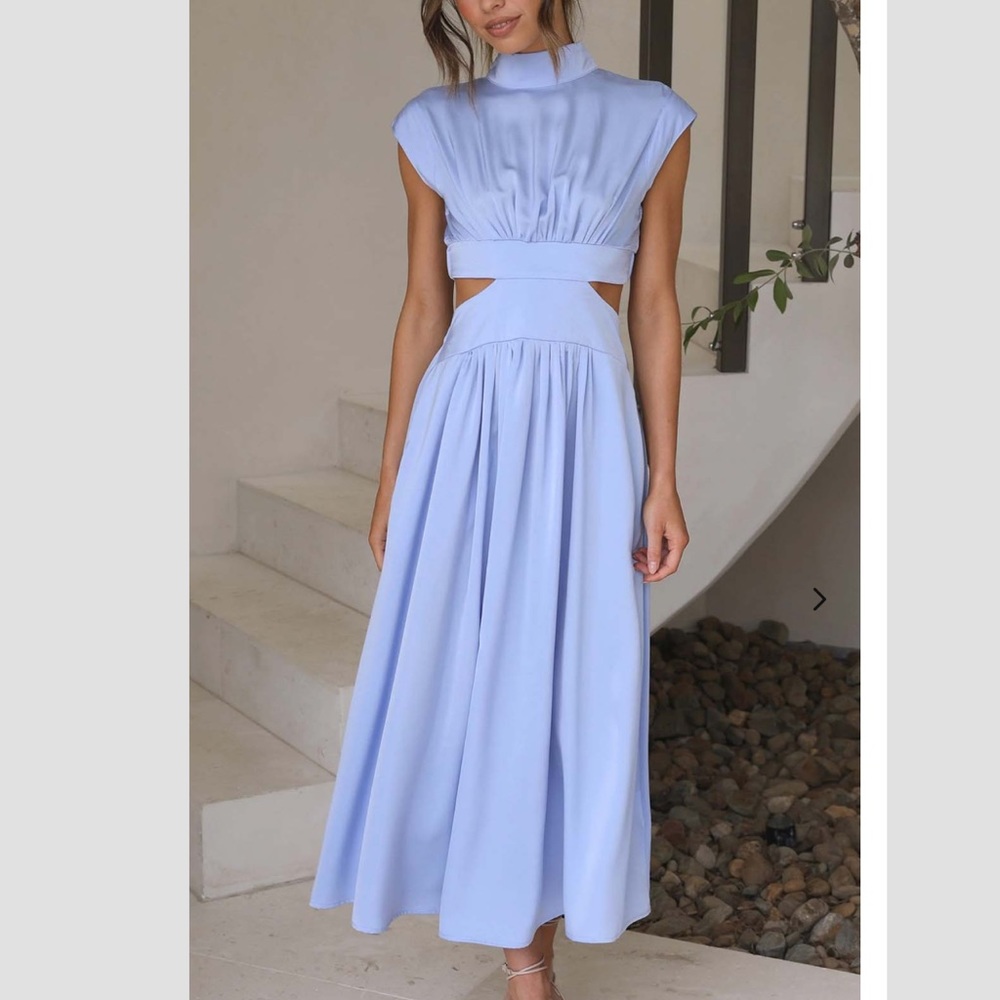 Toperth Solid Sleeveless Solid Cindie Midi Dress - Blue, S